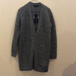 Versus metallic crochet knit button up sweater.